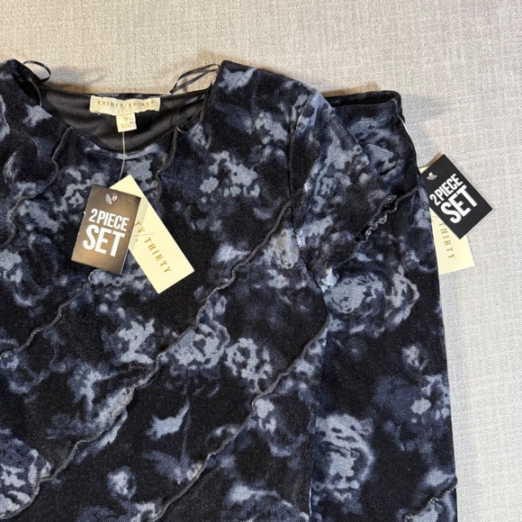 Thirty Thirty 2 Piece Set Mesh Floral Maxi Skirt Crop Top S Black Blue - Picture 4 of 8